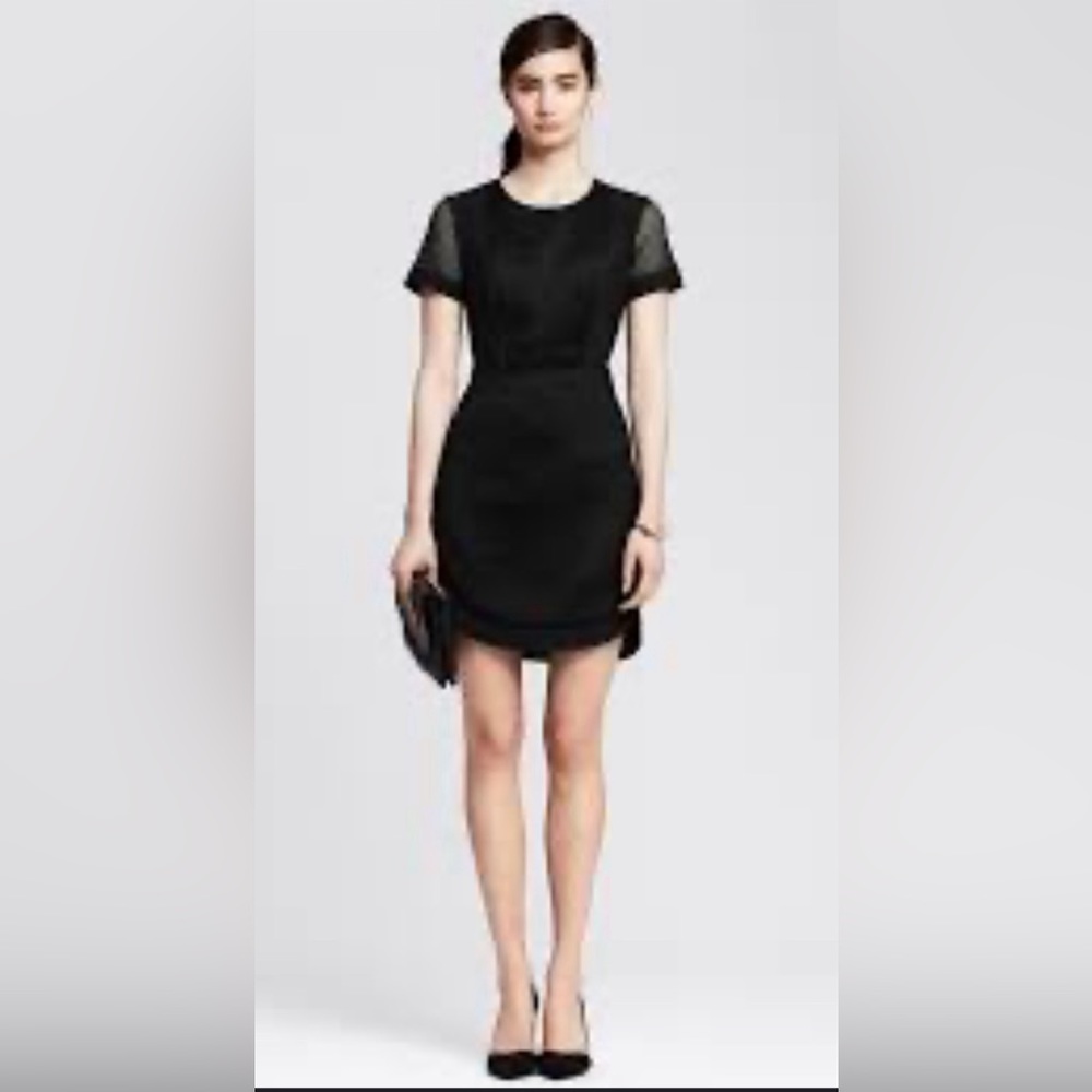 Banana Republic Black Mesh Dolphin-hem Dress Size 14